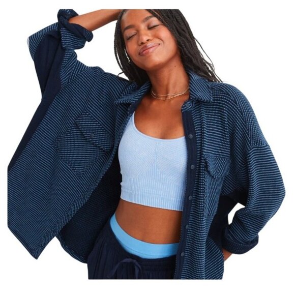 aerie Jackets & Blazers - Aerie Women's Size XL Lumberjane Waffle Shirt Jacket Blue With Chest Pockets